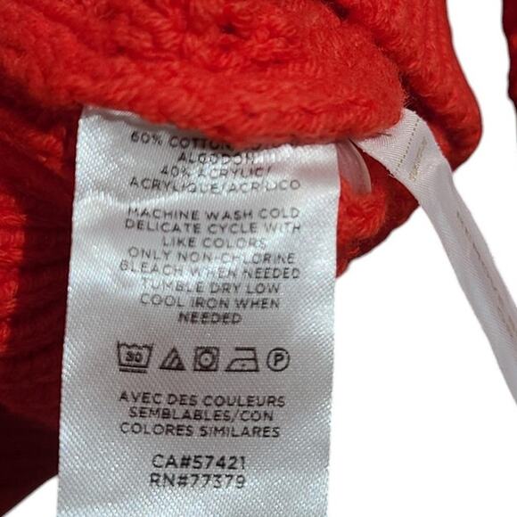 Ann Taylor Red Crochet Open-Knit Pullover Sweater Medium GUC Cotton Acrylic - Picture 4 of 4